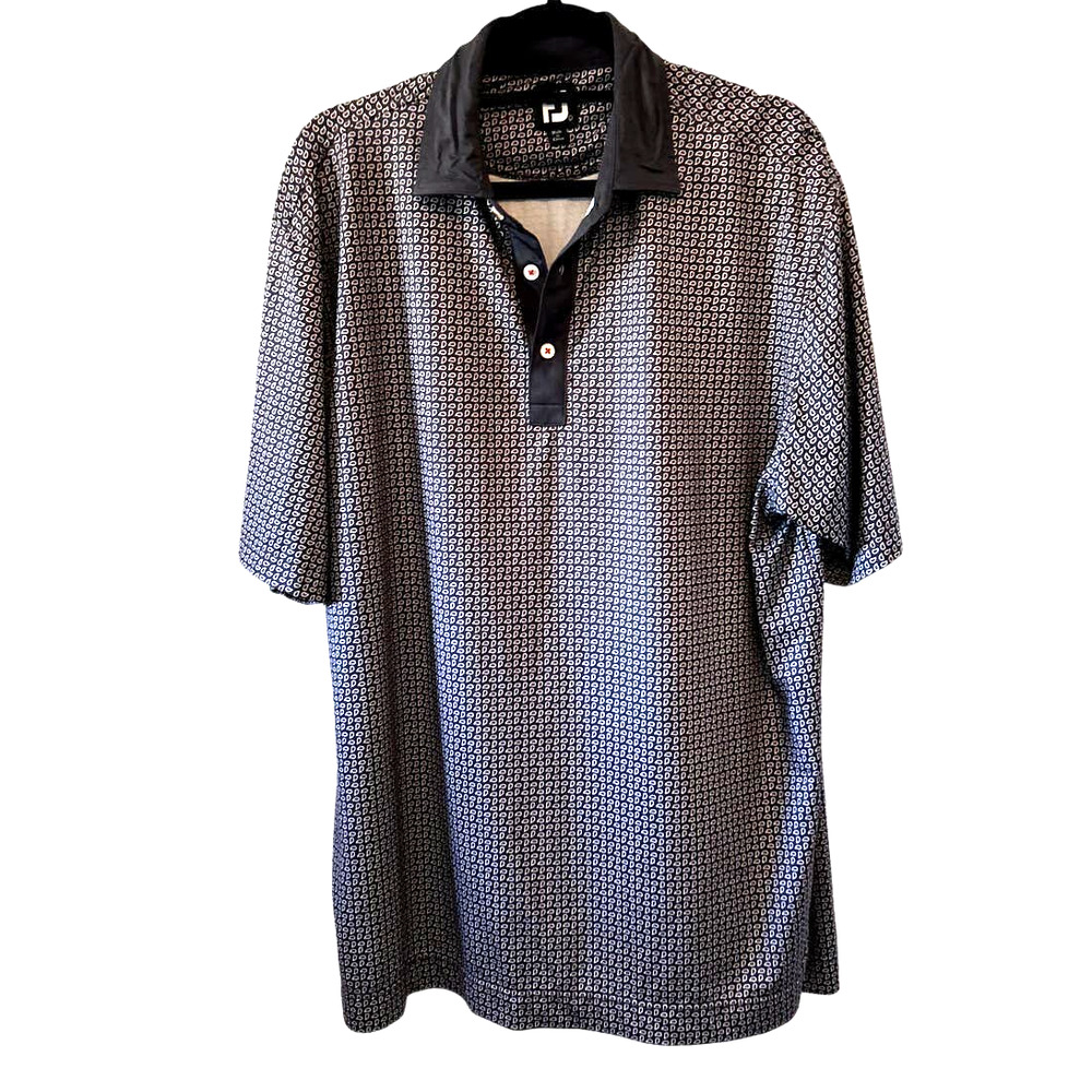 FOOTJOY Men's Golf Polo Paisley Print Blue Short Sleeve Shirt Sz L
